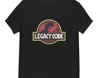 Legacy Code geek rolig t-shirt: Pixel dinosaurie programmerare t-shirt
