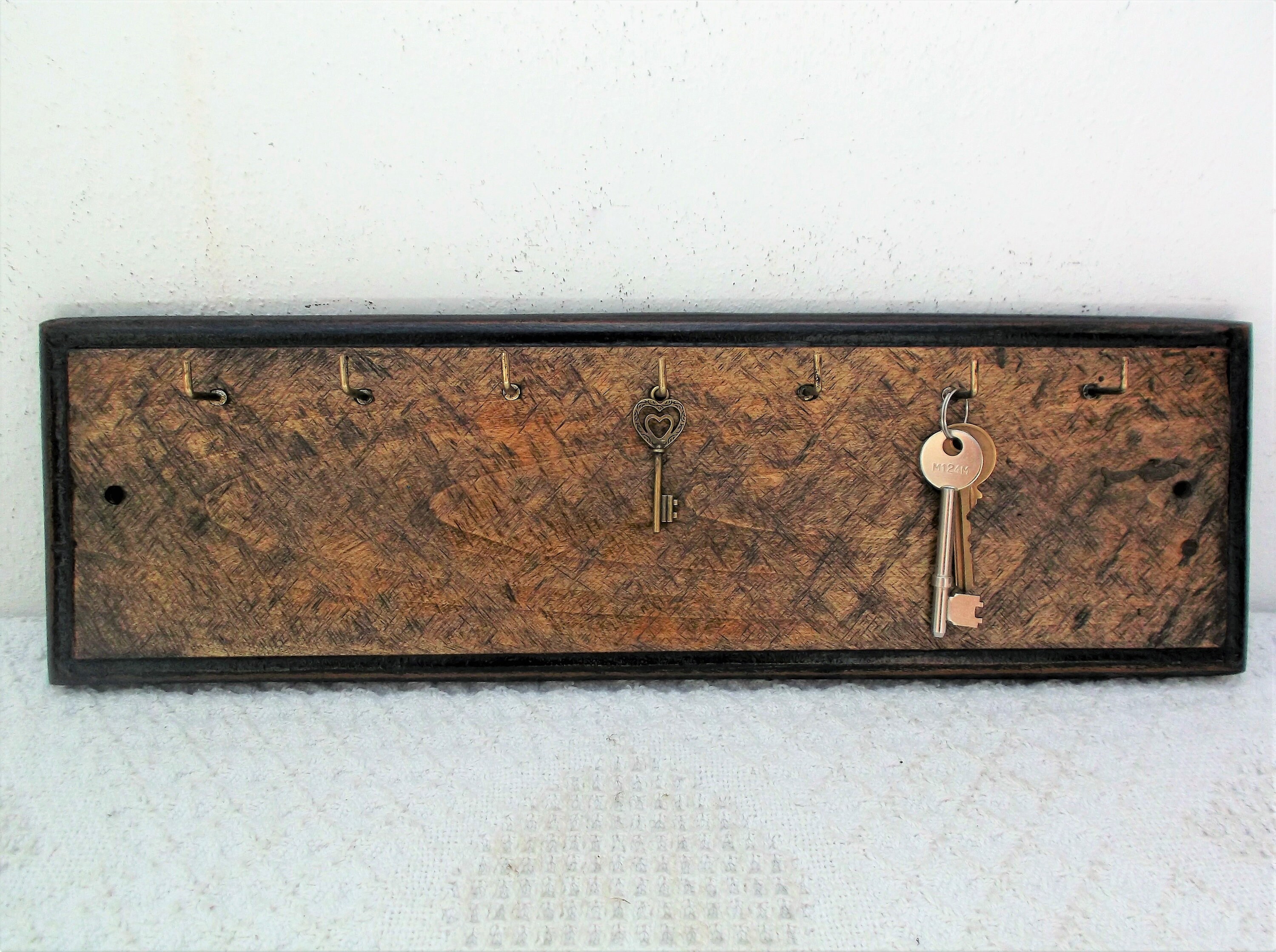 Key Rack Reclaimed Wood Wall Hooks Antique Effect Vintage Etsy