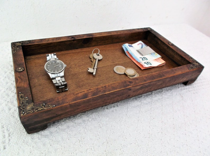 Valet Tray Nightstand Organizer Rustic Wooden Decorative Etsy