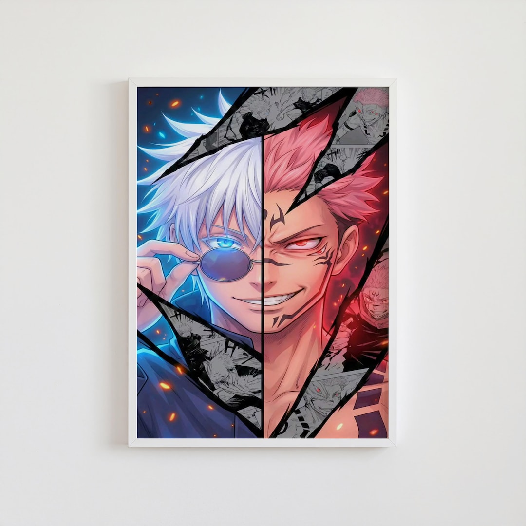 Jujutsu Kaisen Gojo Sukuna Poster, Split Face Anime Wall Art, JJK Manga ...