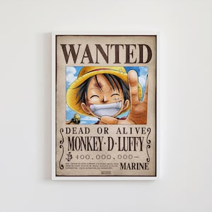 Monkey D Luffy Wanted Poster Print, One Piece Anime Wall Art, Straw Hat Pirate Bounty, Luffy Poster Decor, Anime Gift, Manga Art Print