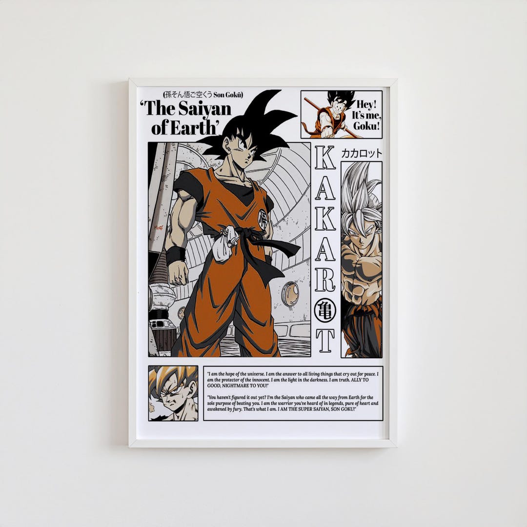 Goku Saiyan Poster, Dragon Ball Z Anime Wall Art, Kakarot Manga Print ...