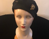 Antique AMBER ,JADE and Brass HATPIN from 1940s