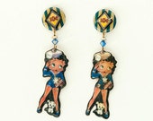 On Sale UNIQUE 1990 39 s BETTY BOOP copper with glazed enamel sailor girl pierced earrings