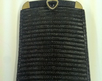 RARE Vintage JUDITH LIEBER Designer Black  Snakeskin Purse with Onyx and Gold Clasp Trademarked