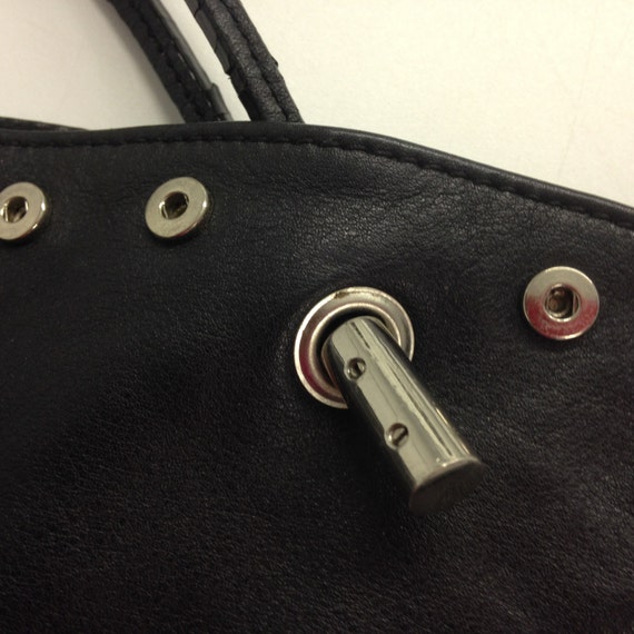 RARE ALDO 90's Black Leather HANDBAG with silver … - image 3