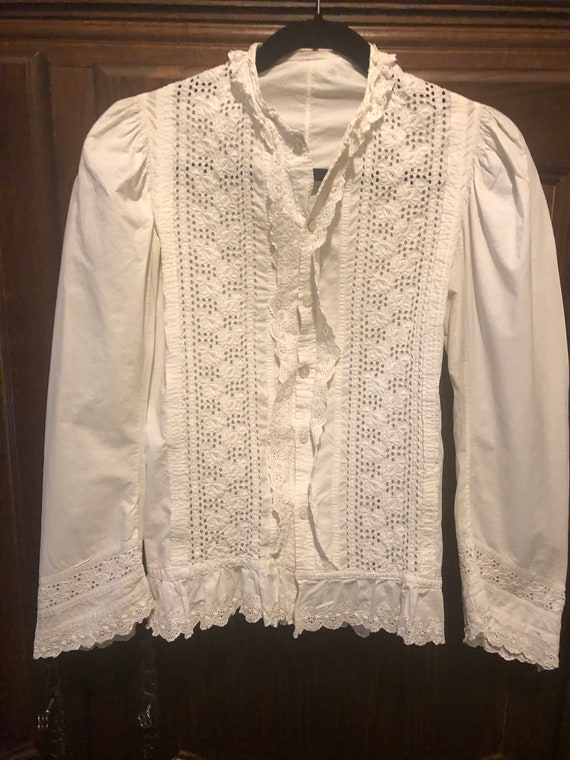 ANTIQUE EDWARDIAN Fitted White Cotton BLOUSE with… - image 1