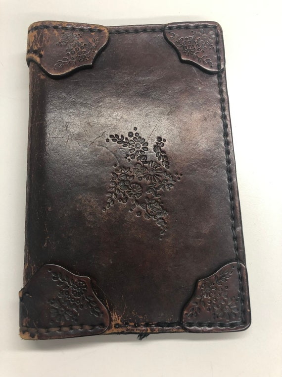VINTAGE Brown LEATHER handcrafted and etched  Note