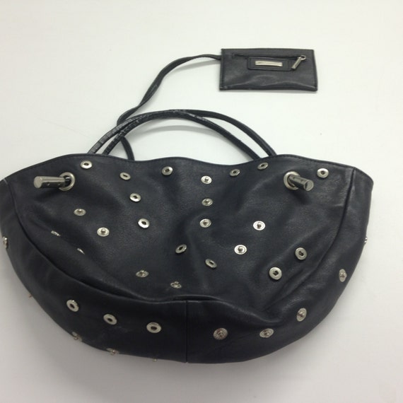 RARE ALDO 90's Black Leather HANDBAG with silver … - image 1