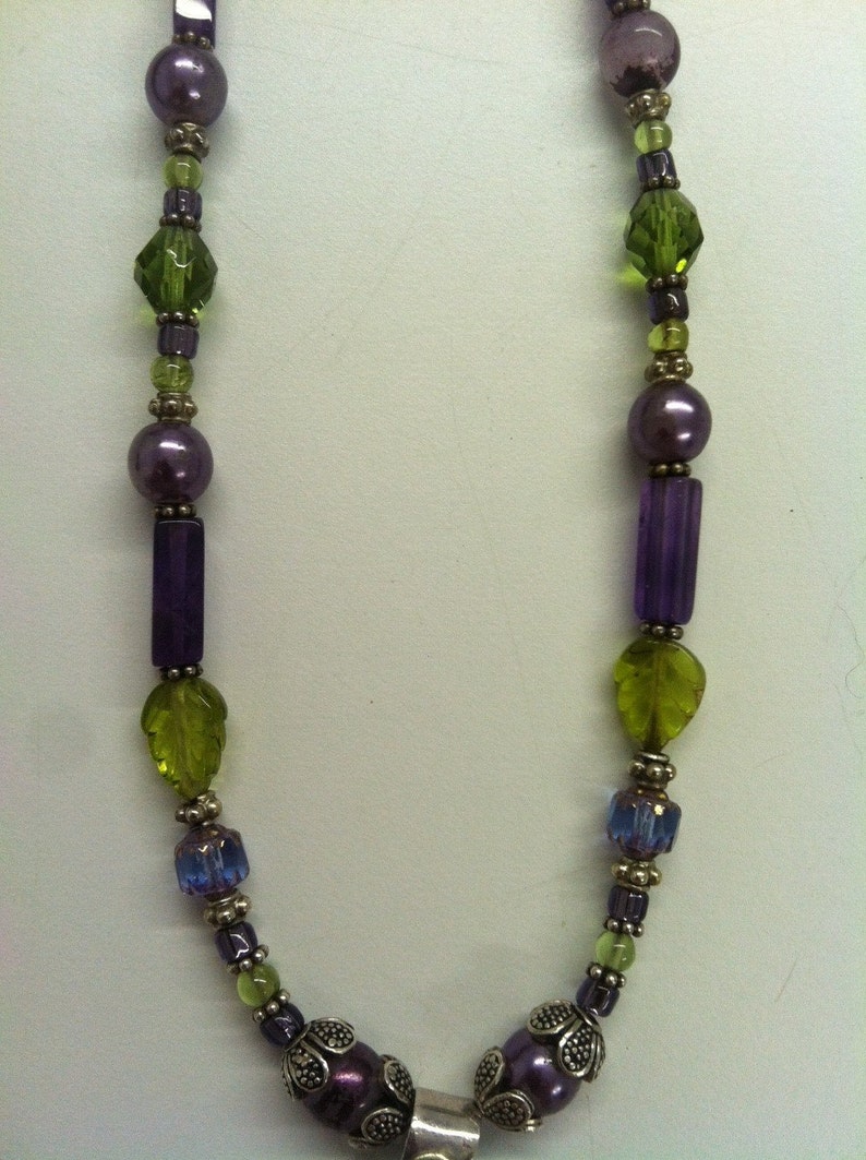 OOAK 1990s SILVER peridot and Amethyst Renaissance CROSS Beaded Necklace image 4