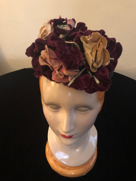 Rare VINTAGE1940's 1940s VELVET Burgundy Pink and