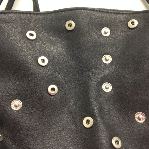 RARE ALDO 90's Black Leather HANDBAG with silver … - image 4