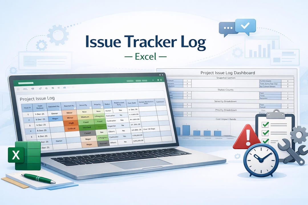 Project Issue Tracker Log Excel Template | Automated Dashboard ...