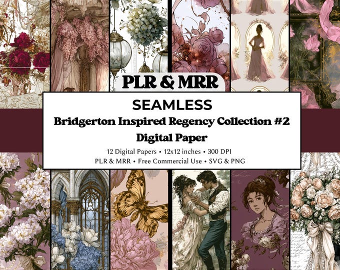 Romantic Seamless Patterns | Regency Digital Paper | Printable Scrapbook Pattern | Free Commercial Use PLR MRR (Digital Download)