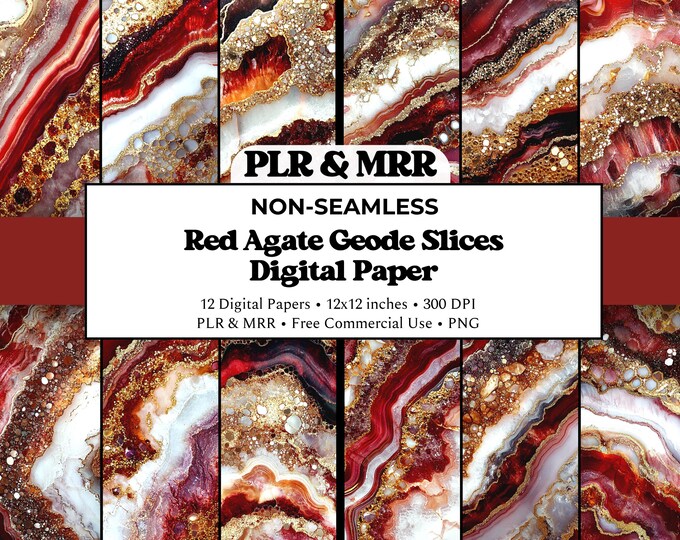 Red Agate Slices | Ruby Geode Digital Paper | Luxury Marble Texture | Commercial Use PLR MRR