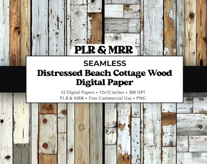 Beach Cottage Wood Texture Seamless Pattern | Distressed Driftwood Planks | Coastal Rustic Digital Paper | Commercial Use PLR MRR