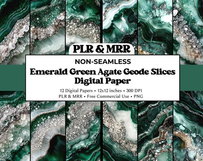 Emerald Green Agate Slices | Geode Digital Paper | Luxury Marble Texture | Commercial Use PLR MRR