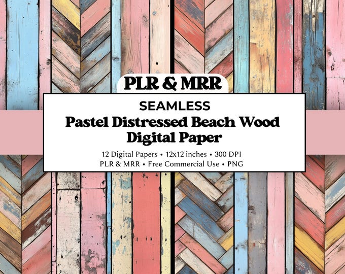 Pastel Distressed Beach Wood Seamless Pattern | Farmhouse Plank Digital Paper | Commercial Use PLR MRR