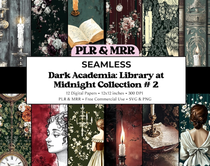 Dark Academia Seamless Patterns: Library at Midnight Collection (Digital Download) | Free Commercial Use PLR MRR