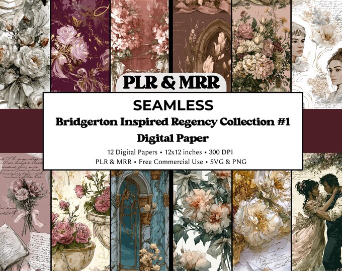 Romantic Seamless Patterns | Regency Digital Paper | Printable Scrapbook Pattern | Free Commercial Use PLR MRR (Digital Download)