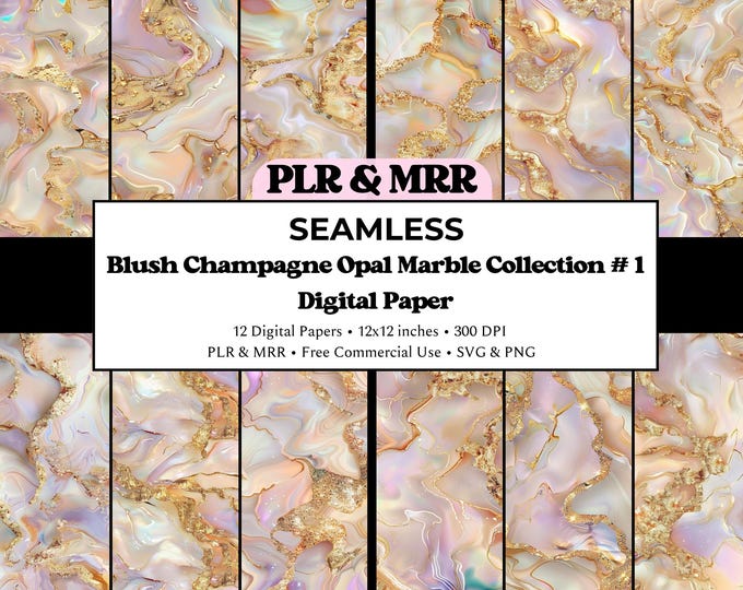 Blush Champagne Opal Marble Seamless Digital Paper: Pearlescent Ivory Gold Glitter (Digital Download)