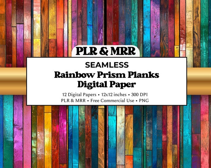 Rainbow Wood Plank Seamless Pattern | Colorful Reclaimed Wood Texture | Boho Rustic Digital Paper | Commercial Use PLR MRR