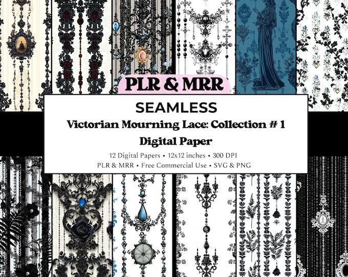 Victorian Mourning Lace: Gothic Rose Seamless Pattern | Antique Cameo Jewelry | Dark Floral Digital Paper | Free Commercial Use PLR MRR