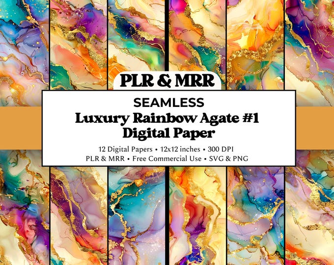 Rainbow Agate Seamless Pattern | Iridescent Marble Texture | Gold Abstract Digital Paper | Opalescent Marble | Commercial Use PLR MRR