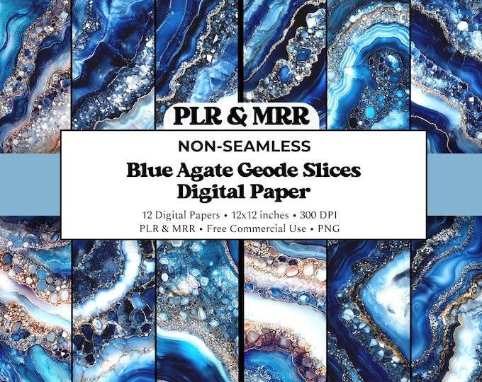 Blue Agate Slices | Geode Digital Paper | Luxury Marble Texture | Commercial Use PLR MRR