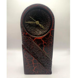 Vintage Artisan Mantel Clock Black Red Crackle Finish Quartz Studio Art Lava