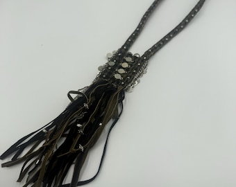 Boho Fringe Necklace Braided Strap Coin Dangle Statement Tassel
