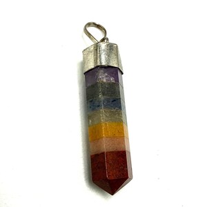 7 Chakra Stone Point Pendant Hexagonal Faceted Crystal Healing Spiritual Jewelry