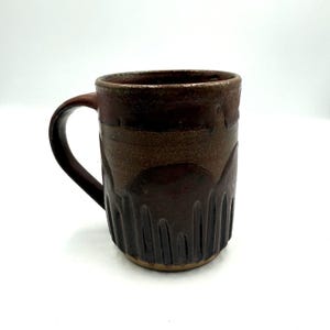 Studio Pottery Mug Brown Drip Glaze Rustic Handmade Style Coffee Cup