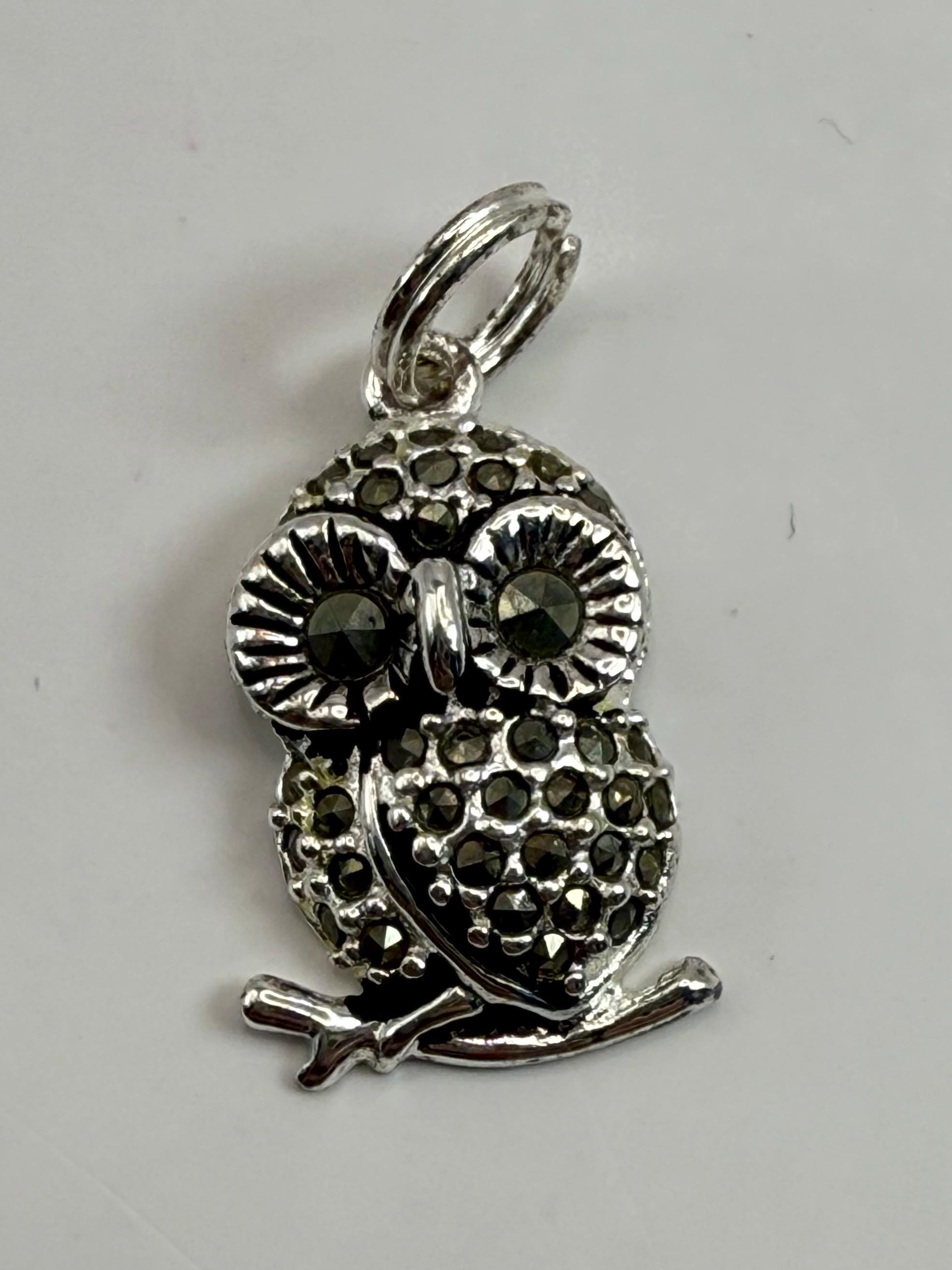 Sterling Silver Marcasite Owl Charm – 925 Vintage Bird Pendant