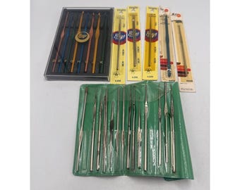 Vintage Crochet Hook Lot Aluminum Set Steel Hooks New & Used