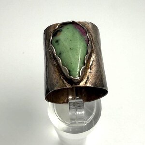 Artisan Sterling Silver Ruby in Zoisite Wide Band Cigar Ring Size 8.5 Hammered
