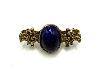 Vtg Gold Tone Ornate Scarf Clip Cobalt Blue Art Glass Cabochon Victorian Style
