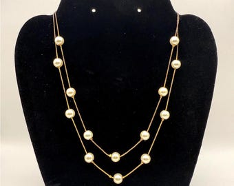 Vintage Double Strand Faux Pearl Necklace – Classic Layered Jewelry