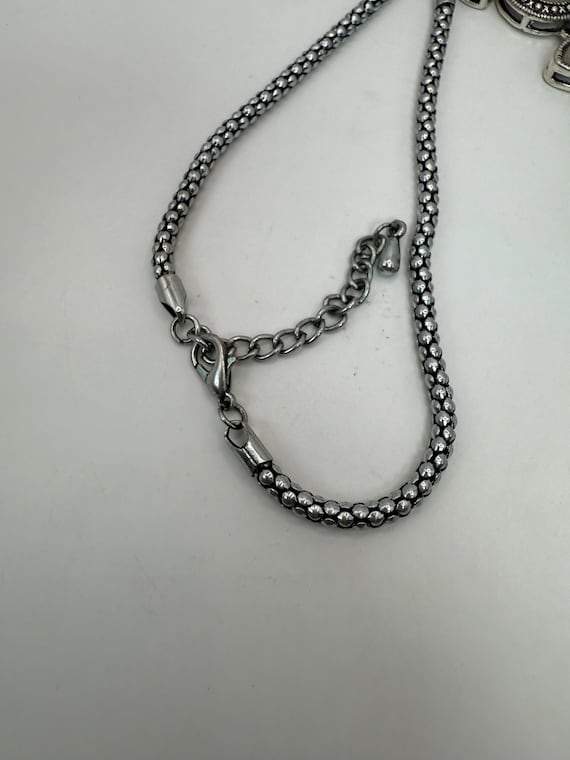 Silver Tone Statement Necklace Oval Cabochon Ston… - image 3