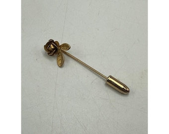 Vintage Rose Flower Stick Pin Gold Tone Floral Lapel Hat Scarf Pin with Clutch