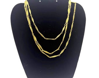 Vintage Gold Tone Textured Link Necklace 26 inch – Classic Statement Jewelry