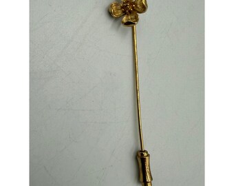Vintage Gold Tone Flower Stick Pin Floral Lapel Hat Pin Textured Petals 2.5 Inch