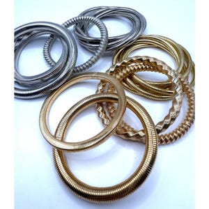 Gold & Silver Tone Textured Coil Bangle Bracelets –  Stackable Set (10 Pieces)