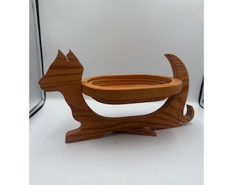 John Kara Handcrafted Oak Wood Cat Collapsible Basket Trivet Perryopolis PA