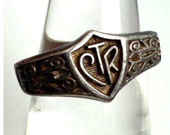 Ringmasters Sterling Silver CTR Shield Ring Filigree Band Religious Size 8