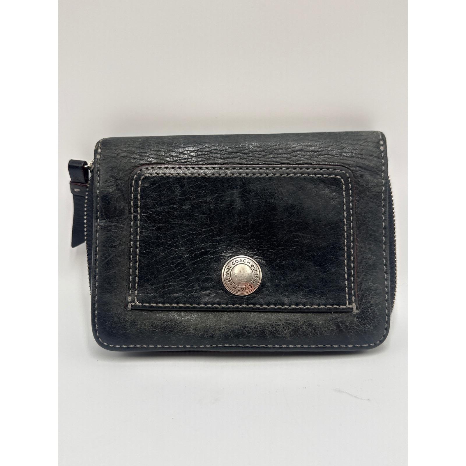 Coach Black Leather Bifold Zip Around Wallet Est 1941 Medallion