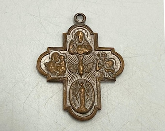 VTG Catholic Four-Way Cross Medal Pendant I Am A Catholic Call A Priest 1.25"
