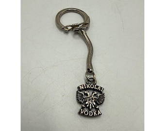 Vintage Nikolai Vodka Keychain Silver Tone Double Headed Eagle Snake Chain Retro