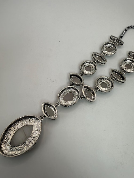 Silver Tone Statement Necklace Oval Cabochon Ston… - image 4