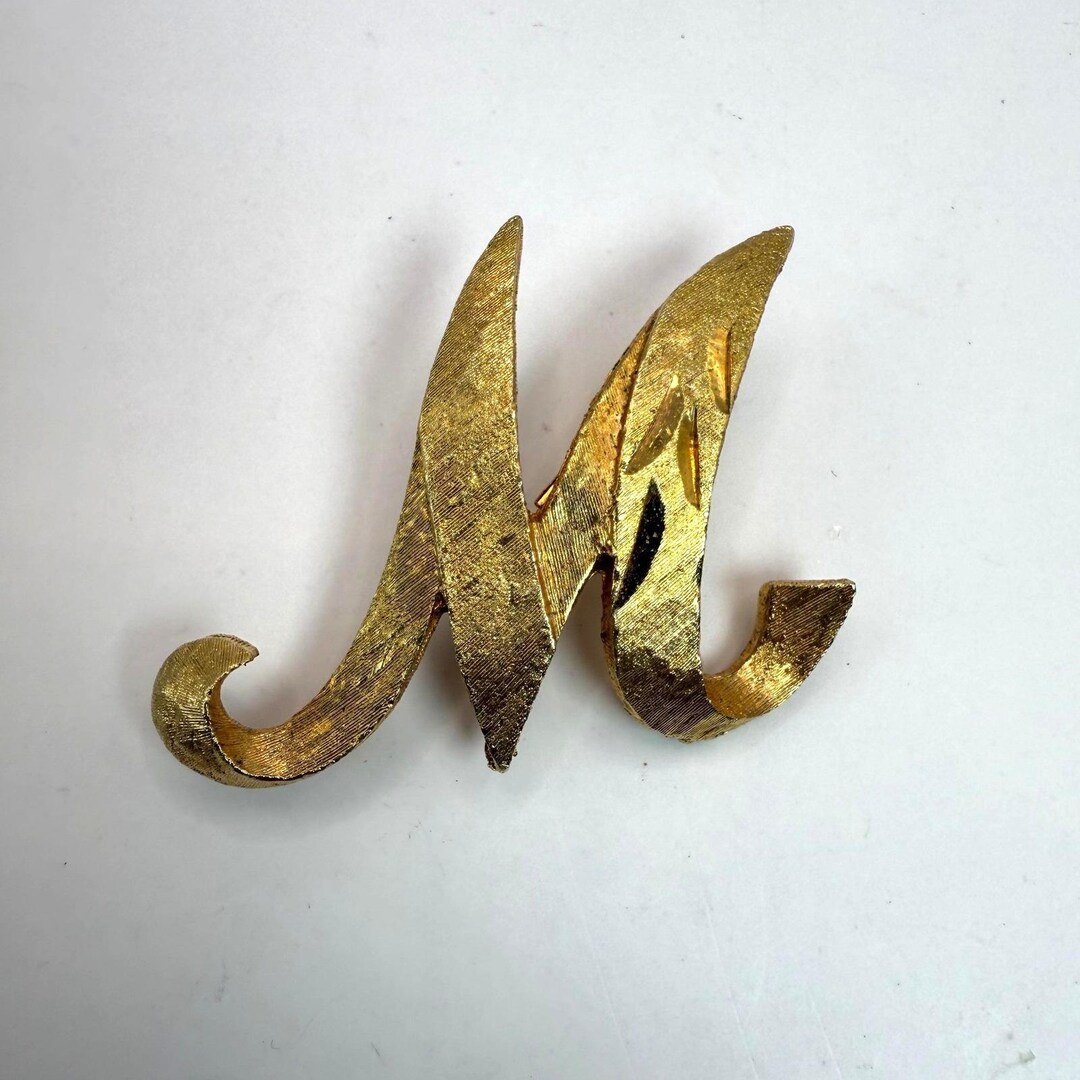 Script Brooch Vintage Gold Tone